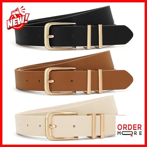 Women\'s 3 Pack Leather Belts with Gold Buckle for Jeans Dresses main image 8